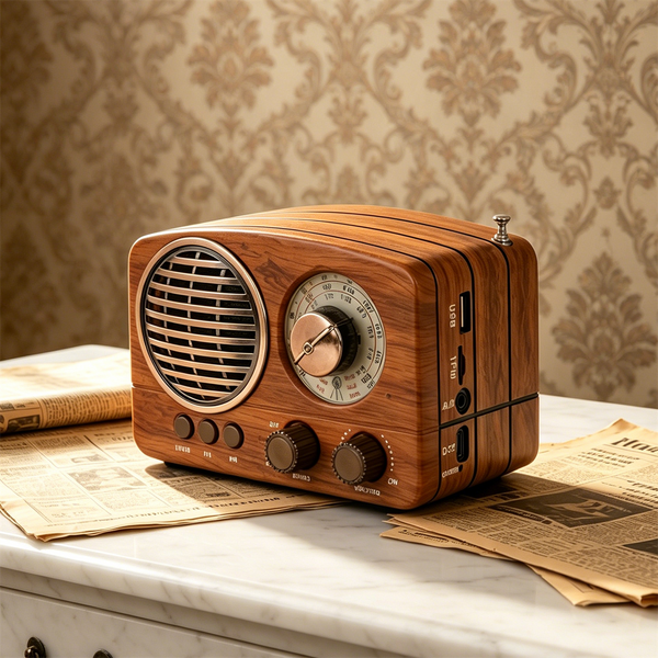 Portable AM FM Radio | Mains/Rechargeable Battery | Wood Effect | Retro Style