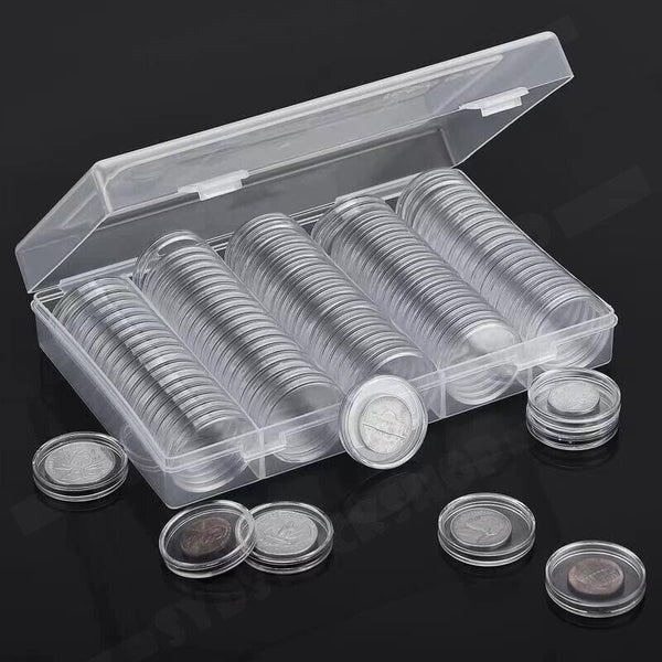 100pcs Coin Storage Box Case Capsules Holder Clear BOX 17/20/27/30mm(only box)