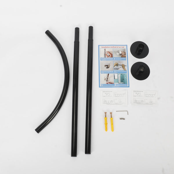 SUS304 Curved Shower Curtain Rod Black Stainless Steel 90-130cm Extendable AU
