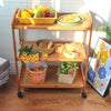 Solid Wood 3 Tier Shelf Serving Table with Wheels Bar Cart Kitchen Storage Cart