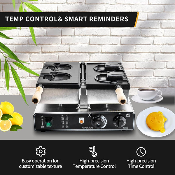 2PCS Bear Shaped Waffle Commercial Waffle Maker Waffle Baker Machine 1800W