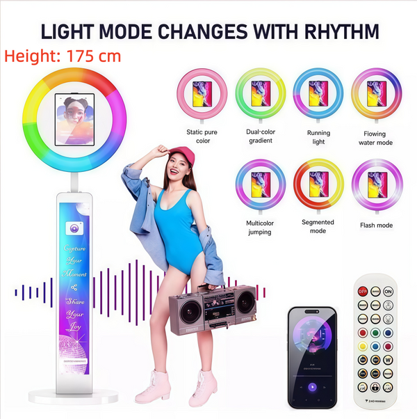 175cm 360° Photo Booth Machine Selfie Digital Portable PhotoBooth with LED Light