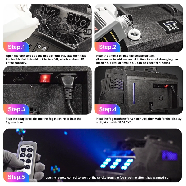 3 IN 1 Smoke Fog Bubble Machine LED Stage DJ Light Fogger DMX512 Remote Control