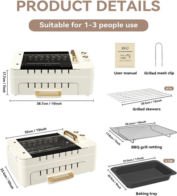 1000W Smokeless BBQ Grill Stove Auto Rotating Skewers Barbecue Grill Baking Pan