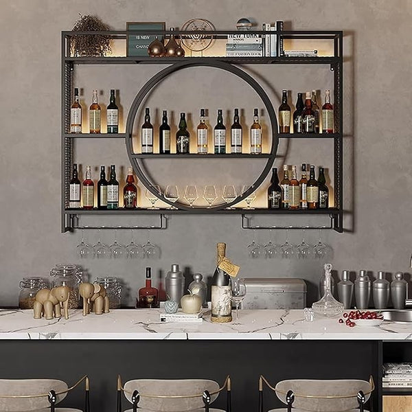 3-Tier Metal Wine Rack with LED Light Wine Bottle Shelf For Home Bar Display AU
