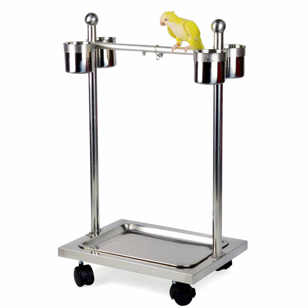 Adjustable Height Bird Perch Play Stand Parrot Playstand With Feeding Bowls