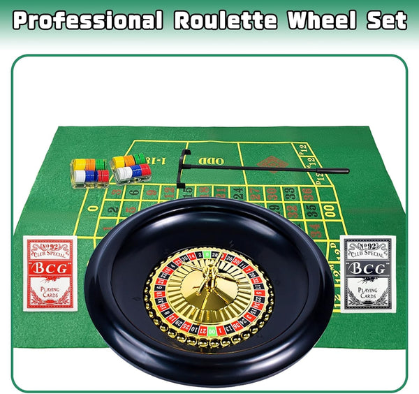 16" Roulette Wheel Set with Felt Chips Cards Rake for Casino Games Deluxe Poker