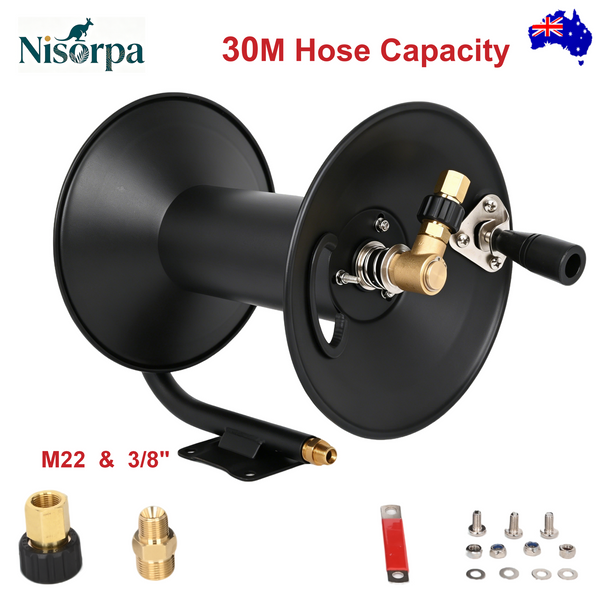 30m High Pressure Hose Reel Manual Crank Steel Reel with M22 3/8'' Fitting AU