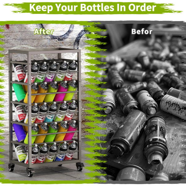 50 Can Spray Paint Storage Rack Aerosol Storage Cart Rolling Spray Bottle Holder