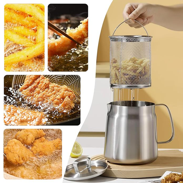2L Stainless Steel Oil Filter Pot Deep Fryer Pot Oil Tank Kettle for Oil Storage