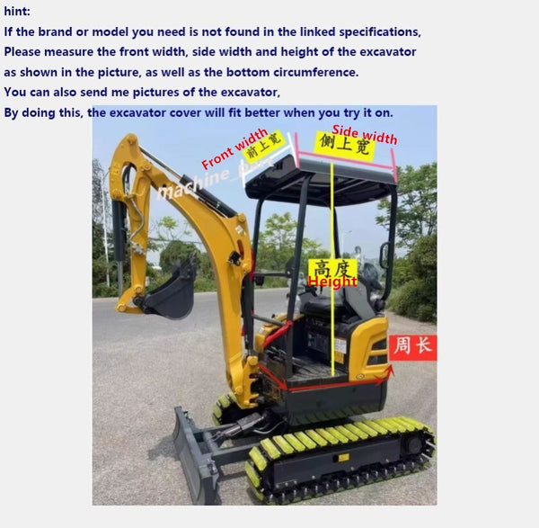 1PC Mini Digger Rain Cover For Kubota U15 U17 Warm Awning For 1-2Ton Excavator