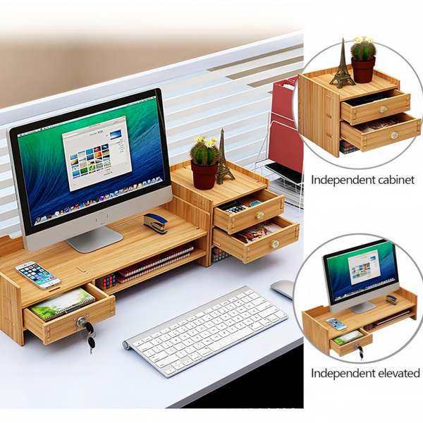 Monitor Stand Riser with Drawers Desktop Organizer 2-Tier for Laptop Computer