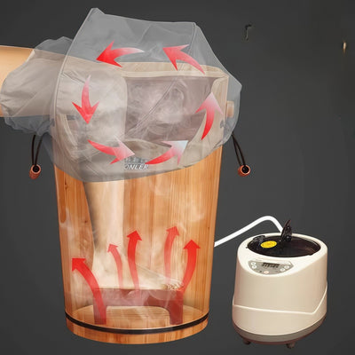 Foot Bucket With Steam Machine Wooden Basin for Soaking Tub W/Massager and Lid