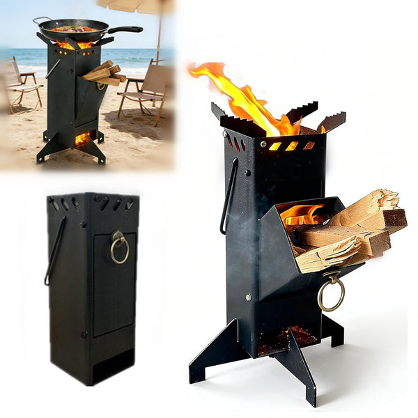 Camping Stove Portable Collapsible Rocket Stove Outdoor Cooking Firewood Stove