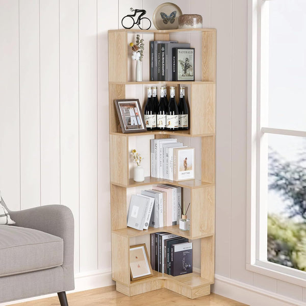 5 Tier Corner Bookshelf Storage Large Wooden Open Storage Display Stand 1.75m AU