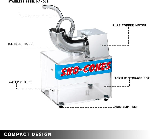 200W Electric Ice Shaver Machine Snow Cone Machine  Acrylic Crushed Ice Maker