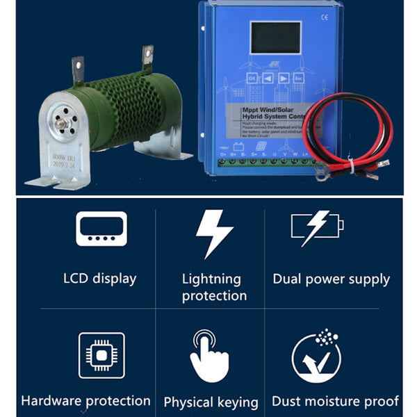 1600W 12/24/48V MPPT Solar Wind Hybrid Wind Turbine Generator Charge Controller