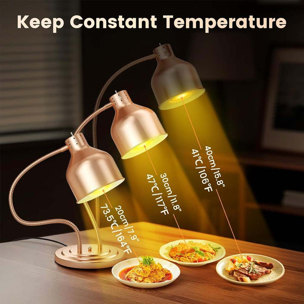 Food Heat Lamp 2 Head Stainless Steel Commercial Food Warmer Lamp 540° Rotation