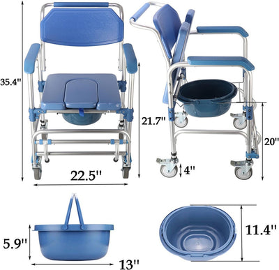 Shower Chair With Wheels Disabled Bedside Commode Wheelchair Toilet Chair 200KG