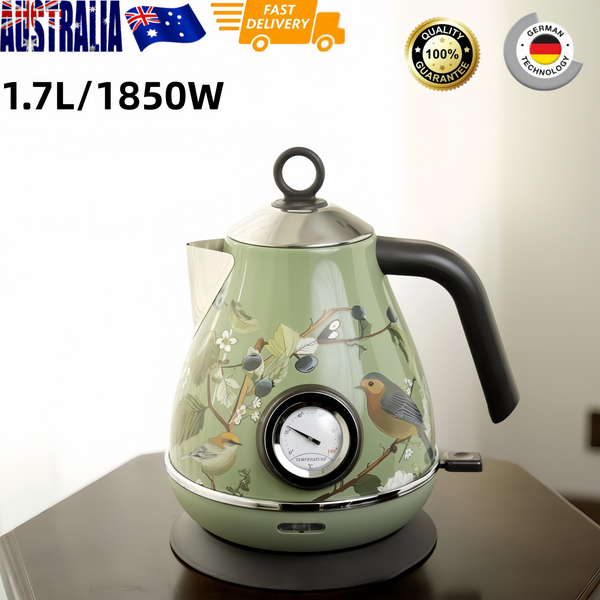 1.7L Retro Style Electric Kettle 1850W Fast Water Boiling Auto-Off Thermometer