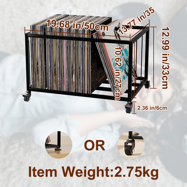 Vinyl Record Storage Rack on Wheels Sturdy Metal Frame Vinyl Organizer LP Holder