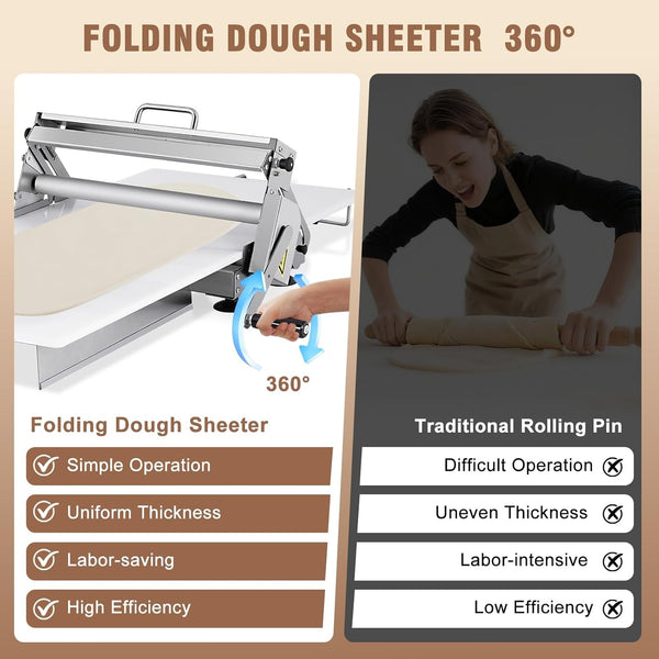 Manual Dough Sheeter Roller Machine Commercial Folding Dough Maker 1-25mm Thick