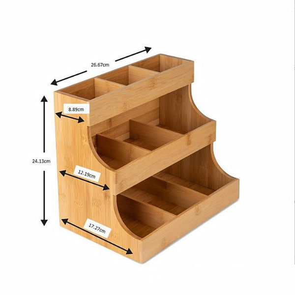 3 Layers Bamboo Tea Bag Caddy Box Storage 3 Layer Bamboo Tea Bag Organizer Boxes