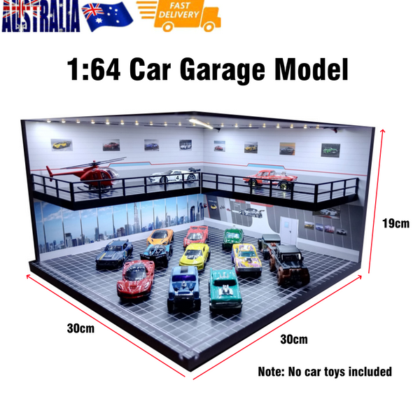 1:64 Scale Diorama Car Garage Model LED Lighting Vehicle Garage Parking Gift