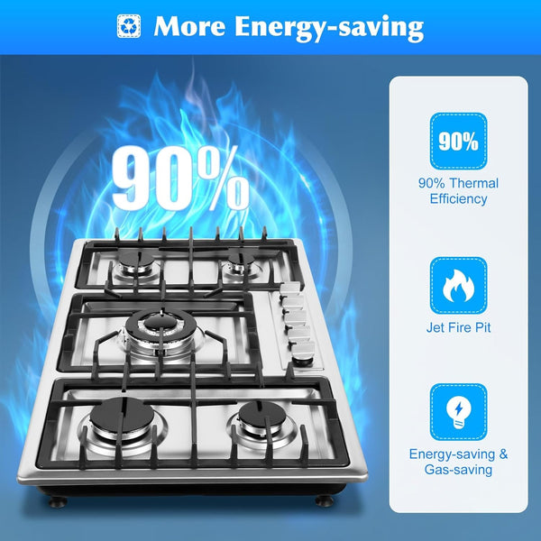 5 Burner Gas Cooktop Stove Konbs Kitchen Cooker Stainless Steel NG/LPG 86cm AU