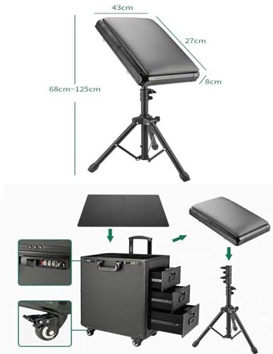 Tattoo Travel Case 5 In 1 Rolling Makeup Workstation with Armrest Stand 3 Drawer