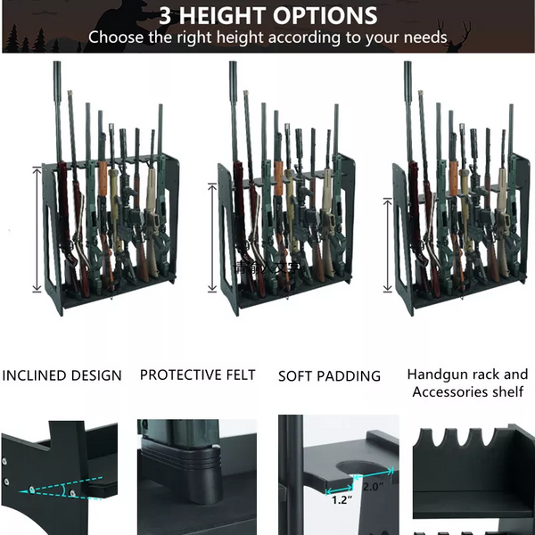 10-Slot Standing Rifle Gun Rack Shotgun Firearm Home Storage Display Wooden Rack