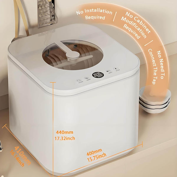 Portable Mini Dishwasher with Water Tank Benchtop Dishwasher 60° Spray 6 Program