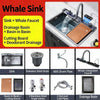 Kitchen Sink Single Bowl Basin Stainless Steel Bar w/Digital Faucet & Cup Washer