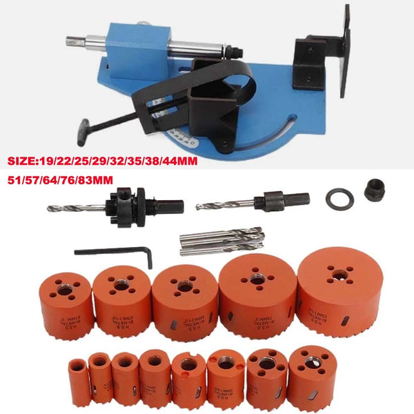 19pcs Bi-Metal Hole Saw Kit + Pipe & Tube Notcher with 0 to 60° Adjustable Angle