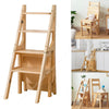 4in1Wooden Folding Library Ladder Chair Multifunctional Step Stool Display Stand
