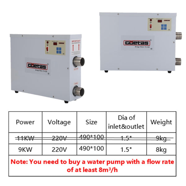 Electric Thermostat Swimming Pool SPA Water Heater Bath Tub Heating 220V 9KW AU