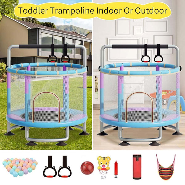 60" Kids Trampoline Adjustable Toddler Trampoline With Protection Net And Toys
