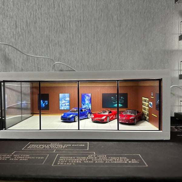 1/64 Car Garage Model LED Lighting Model Car Showroom Scene Display Case