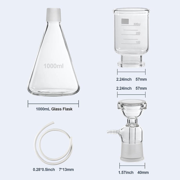 Lab Vacuum Filtration Distillation Apparatus 1000ML Filtering Flask 300ml Funnel
