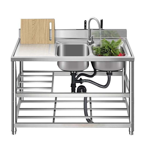 Stainless Steel Kitchen Bench Work Table Commercial Sinks Splashback 120cmX80cm
