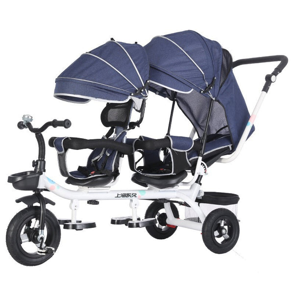 Twins Stroller Pram Tricycle Baby Double Seat Tandem Kids Toddler Ride-On Toy