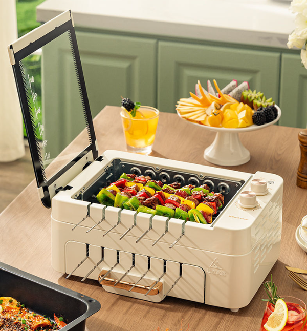 1000W Smokeless BBQ Grill Stove Auto Rotating Skewers Barbecue Grill Baking Pan