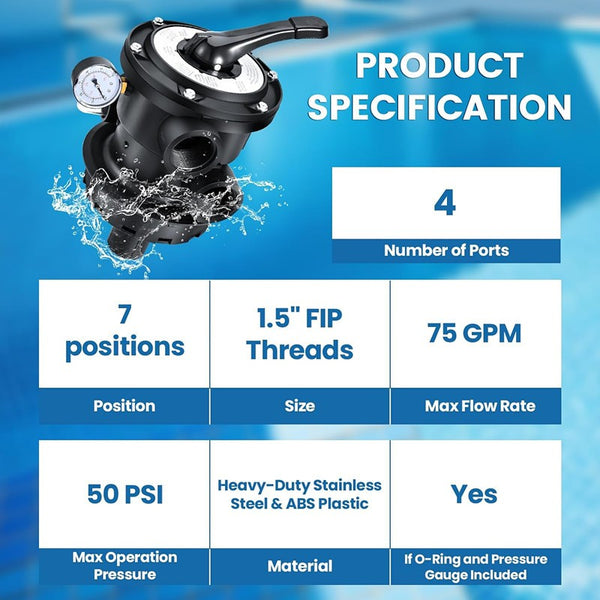 SP0714T Top-Mount Multiport Control Valve Compatible w/ Hayward Pro & VL Series