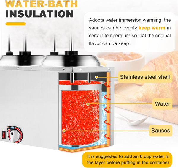 5L Sauce Fudge Pump Warmer Machine Hot Chocolate Cheese Dispenser Sauce Pump