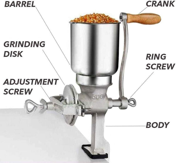 500g Grain Grinder Hand Mill with Large Hopper for Barley Wheat Coffee Feed