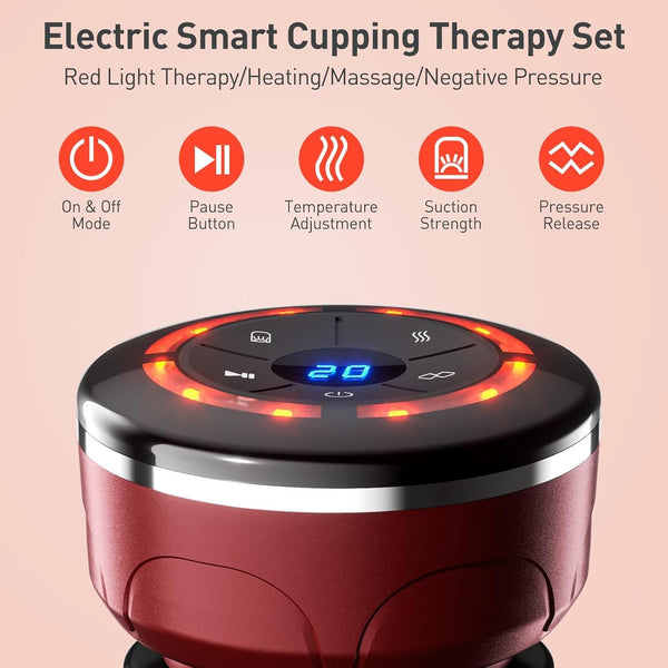 Electric Cupping Therapy Smart Scraping Massager Set 8 Massage Cups Red Light