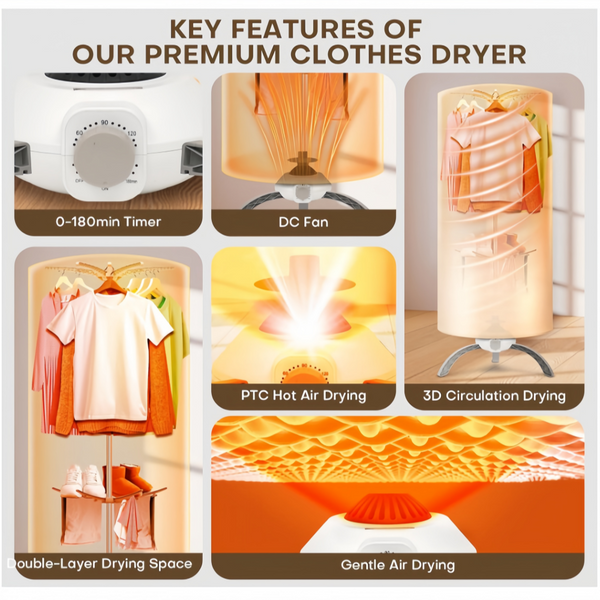 Clothes Dryer Warm Air Folding Drying Machine Compact Mini Dryer With Timing