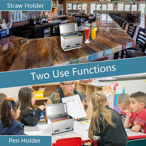 Straw Dispenser Holder Storage Stainless Steel Pencil Box for School Bar Kitchen