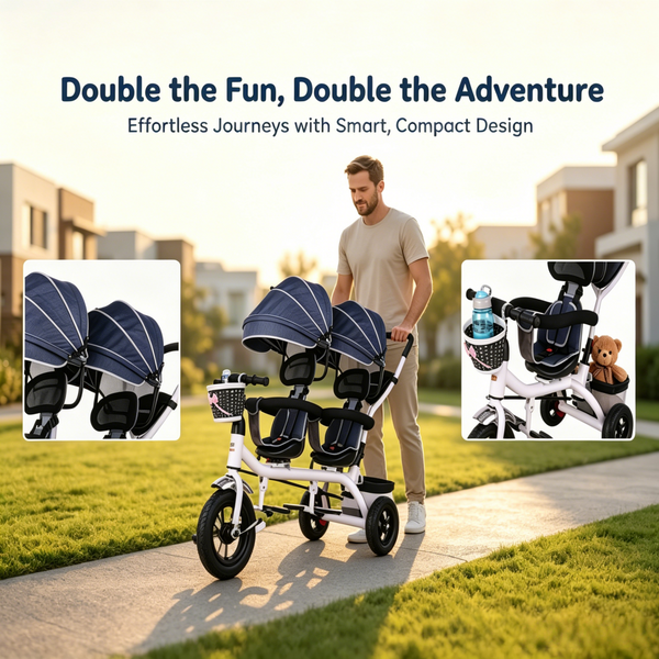 Twins Stroller Pram Tricycle Baby Double Seat Tandem Kids Toddler Ride-On Toy