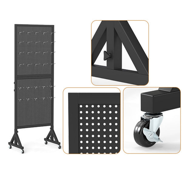 174cm Tall Metal Pegboard Display Rack Retail Display Rack w/ Wheels 30 Hooks AU